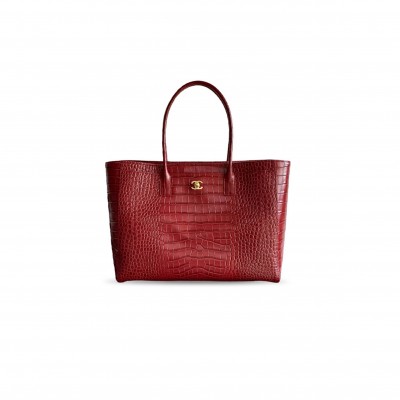 CHANEL LARGE CERF SHOPPING BAG CROCODILE EMBOSSED CALFSKIN GOLD HARDWARE AS6244 (47*31*15cm) 